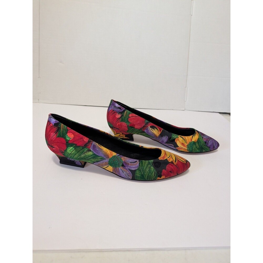 Joyce Women's Vintage Multicolored Silk Floral Heels Size 9 M
